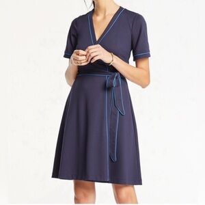 ANN TAYLOR Navy & Blue Piped Wrap Dress In Night Sky | Size 2